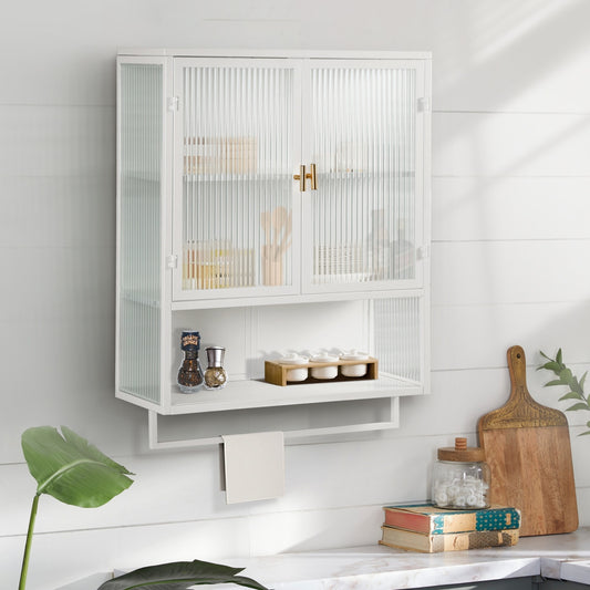 Modern Two-Door Wall Cabinet with Glass Doors and Open Shelf – Stylish & Functional