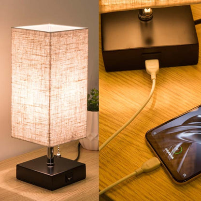 Modern Linen Table Lamp with USB Charging
