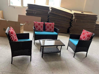Four-Piece Sofa Set Table With Sofa Chair PE Rattan Outdoor Furniture