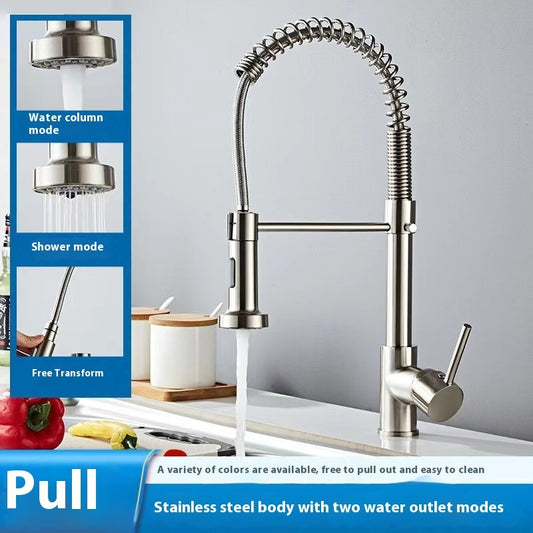 Pull Stainless Steel Kitchen Hot and Cold Faucet – Spring Design, Modern Simplicity