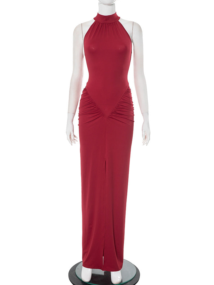 Women's Sleeveless Halter Skinny Sheath Long Dress