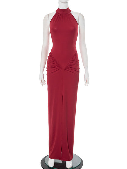 Women's Sleeveless Halter Skinny Sheath Long Dress
