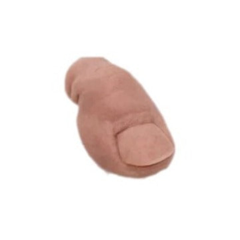 Brown foot-shaped plush toy on a white background