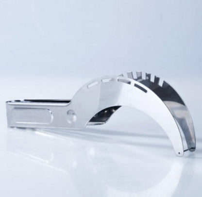 Chrome faucet handle on a white background
