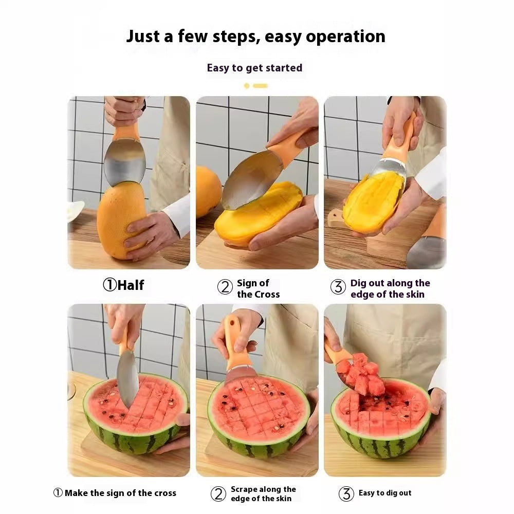 Stainless Steel Mango Peeler Fruit Meat Spoon Mango Cutter Dice
