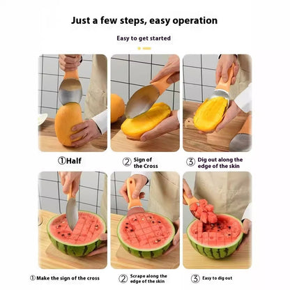 Stainless Steel Mango Peeler Fruit Meat Spoon Mango Cutter Dice