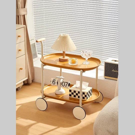 Movable Double-Layer Storage Pushcart with Wheels