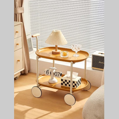 Movable Double-Layer Storage Pushcart with Wheels