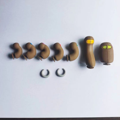 Set of brown earbud components on a white background