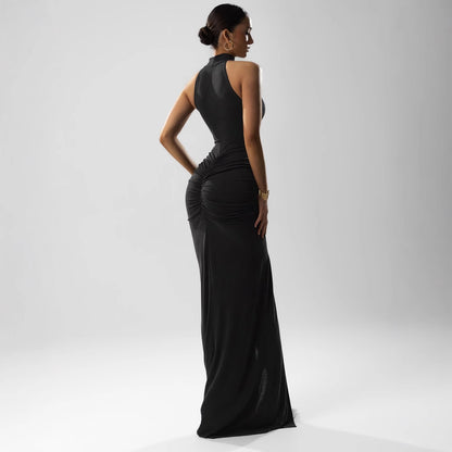 Women's Sleeveless Halter Skinny Sheath Long Dress
