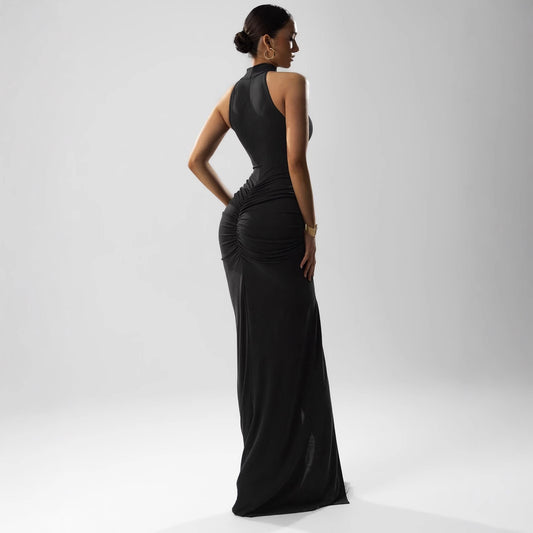 Women's Sleeveless Halter Skinny Sheath Long Dress