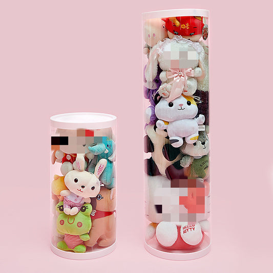 Plush Doll Toy Container Transparent Cylindrical Buckle Storage Bucket