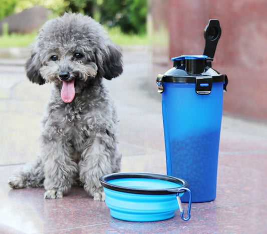 Portable 2-in-1 Pet Water & Food Bottle with Collapsible Bowl