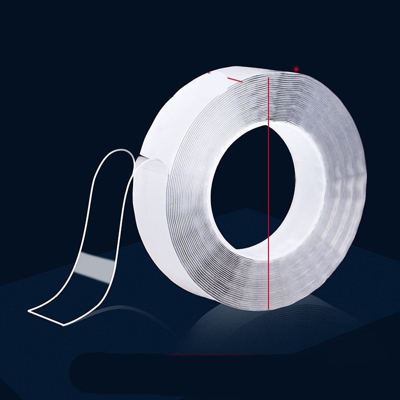 Roll of double-sided tape with dimensions on a dark background