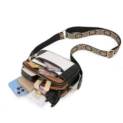 Ladies’ Two-Tone PU Leather Small Square Crossbody Bag