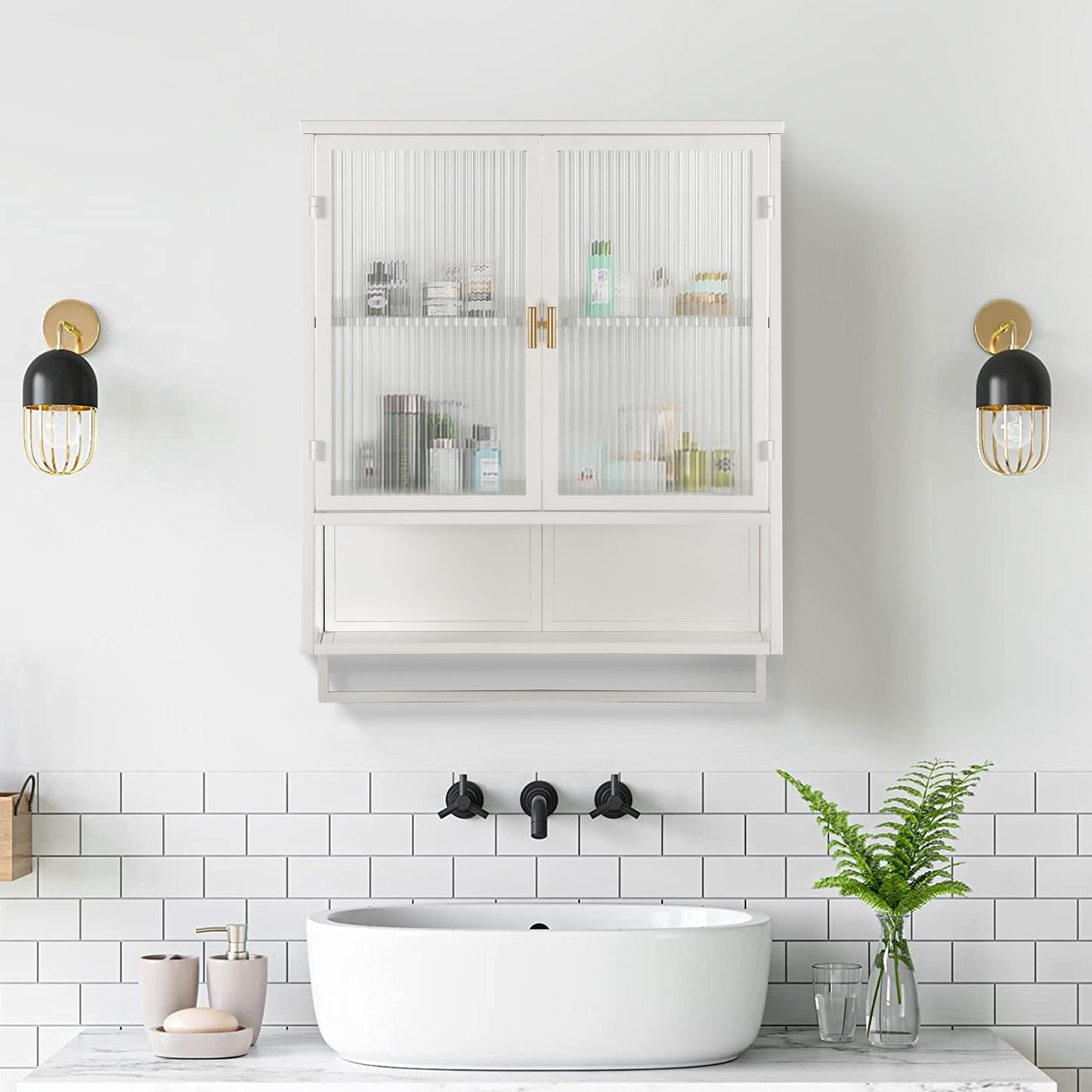 Modern Two-Door Wall Cabinet with Glass Doors and Open Shelf – Stylish & Functional