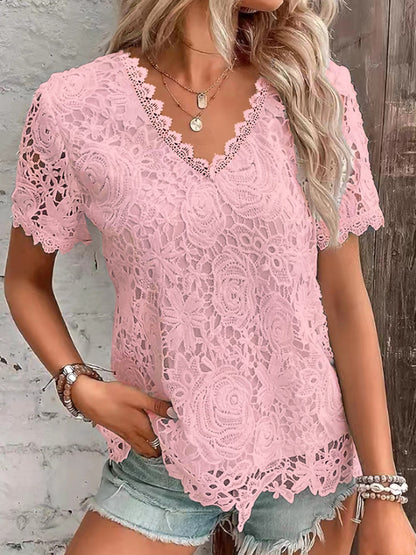 New Women's Fashion Lace Short Sleeve Tops