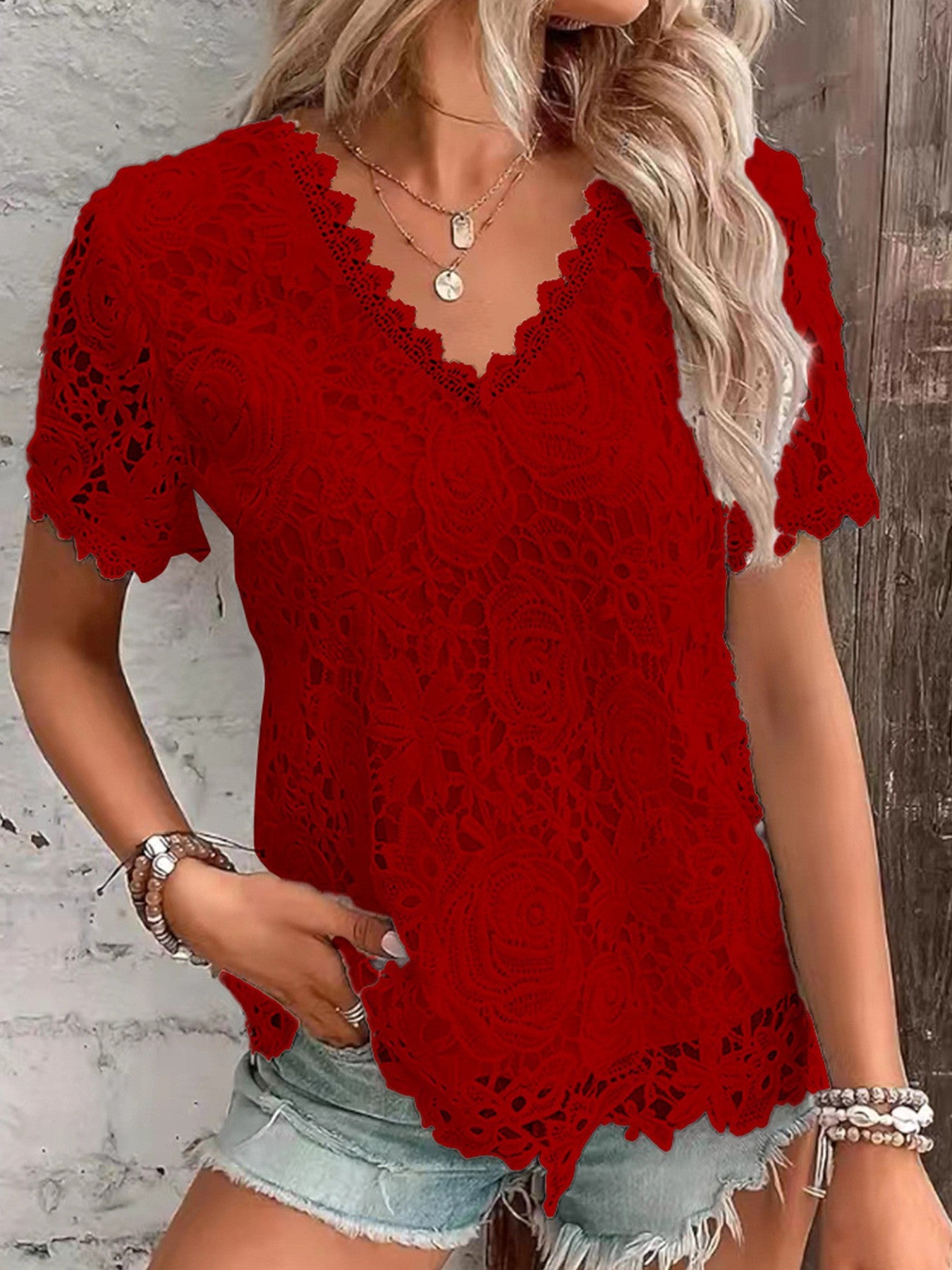 New Women's Fashion Lace Short Sleeve Tops