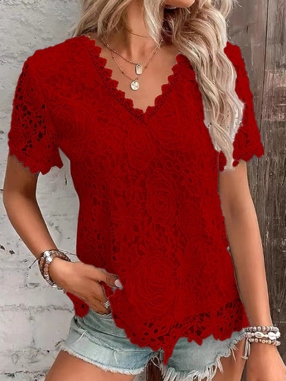 New Women's Fashion Lace Short Sleeve Tops