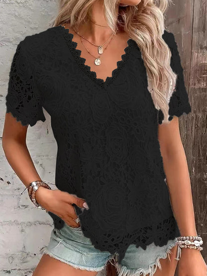 New Women's Fashion Lace Short Sleeve Tops