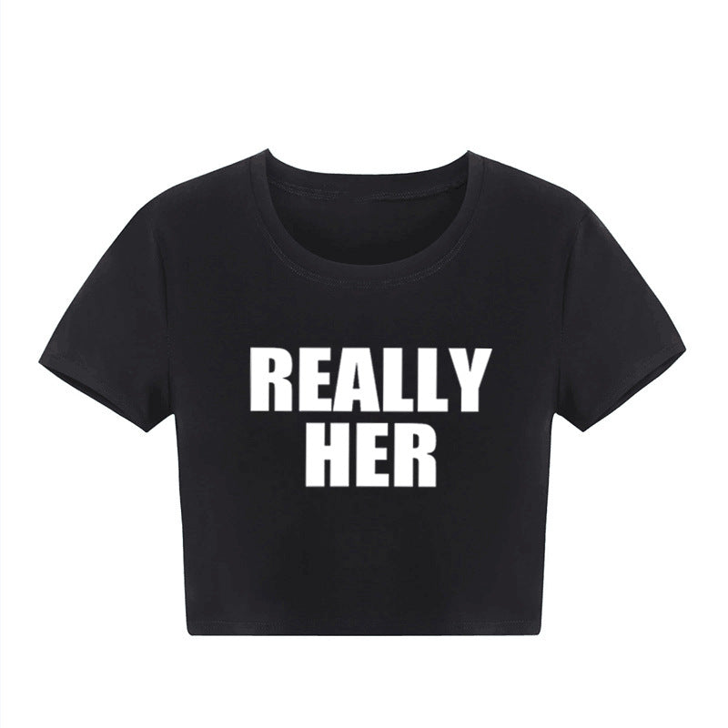 Fashion Letter Pattern Printed Short Top Navel T-shirt for Ondaum