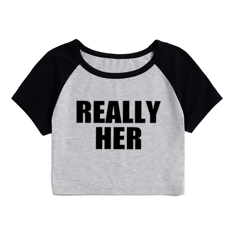 Fashion Letter Pattern Printed Short Top Navel T-shirt for Ondaum