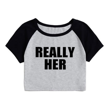 Fashion Letter Pattern Printed Short Top Navel T-shirt for Ondaum