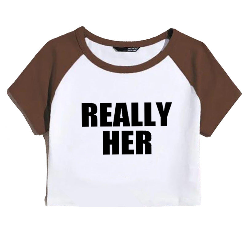 Fashion Letter Pattern Printed Short Top Navel T-shirt for Ondaum