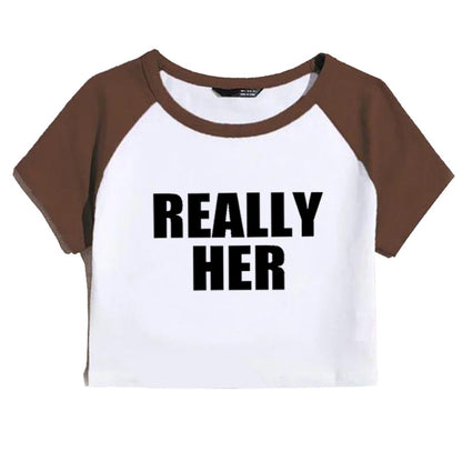 Fashion Letter Pattern Printed Short Top Navel T-shirt for Ondaum