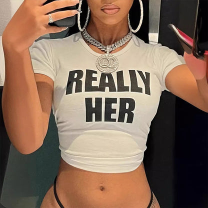 Fashion Letter Pattern Printed Short Top Navel T-shirt for Ondaum