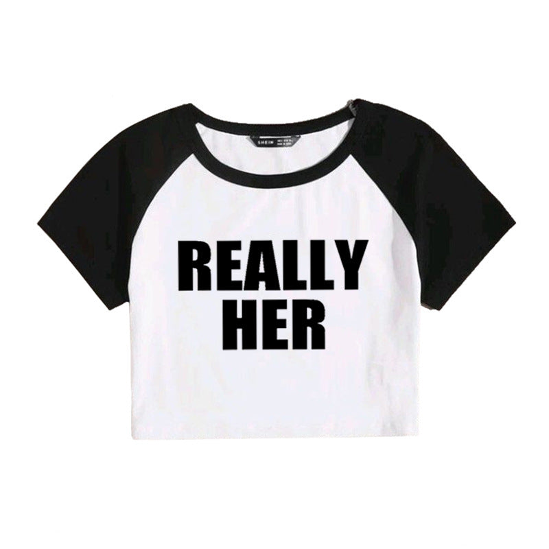Fashion Letter Pattern Printed Short Top Navel T-shirt for Ondaum
