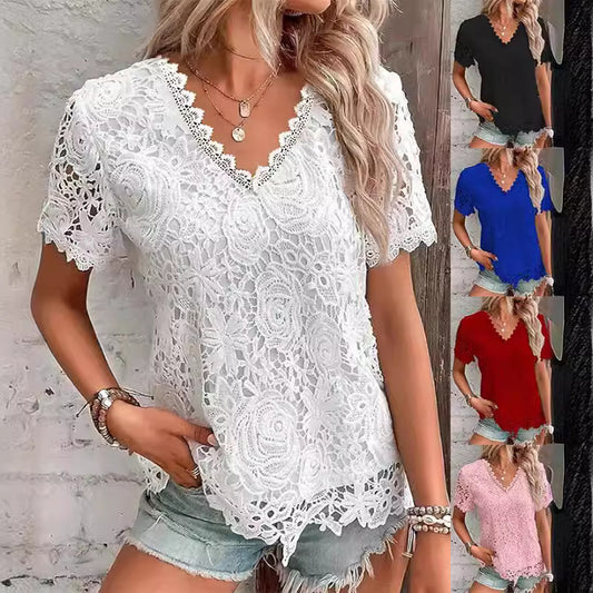 New Women's Fashion Lace Short Sleeve Tops