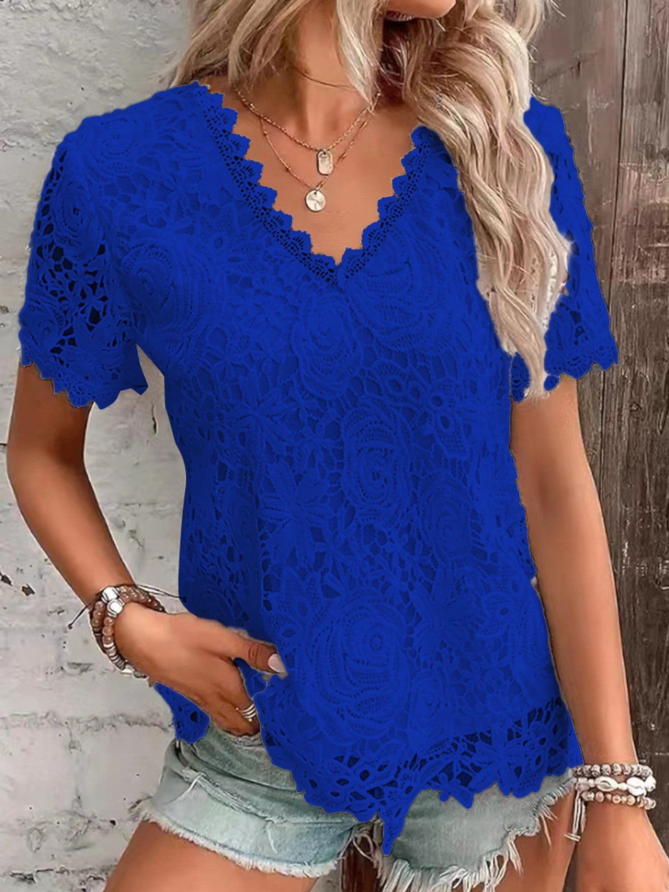 New Women's Fashion Lace Short Sleeve Tops