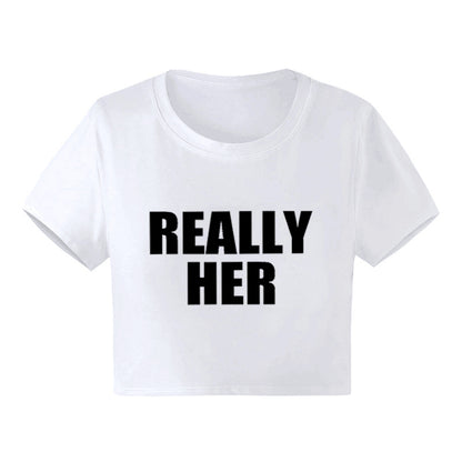 Fashion Letter Pattern Printed Short Top Navel T-shirt for Ondaum