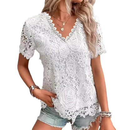 New Women's Fashion Lace Short Sleeve Tops
