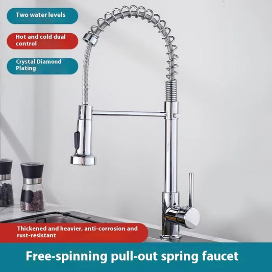 Pull Stainless Steel Kitchen Hot and Cold Faucet – Spring Design, Modern Simplicity