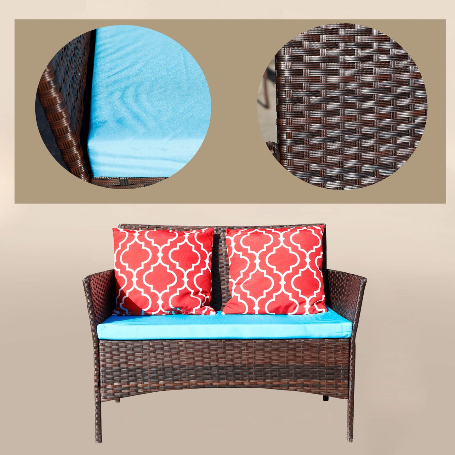 Four-Piece Sofa Set Table With Sofa Chair PE Rattan Outdoor Furniture