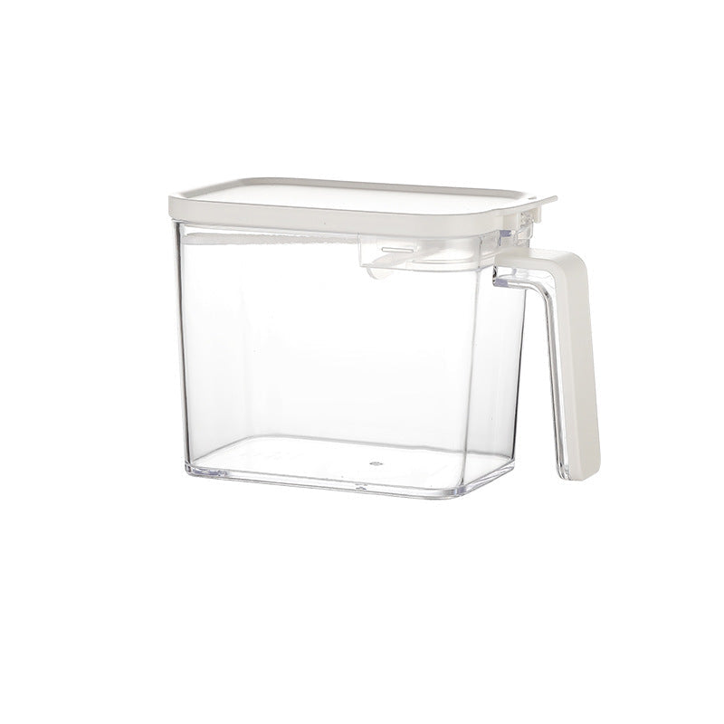 Clear plastic container with dimensions labeled on a white background