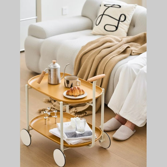 Movable Double-Layer Storage Pushcart with Wheels