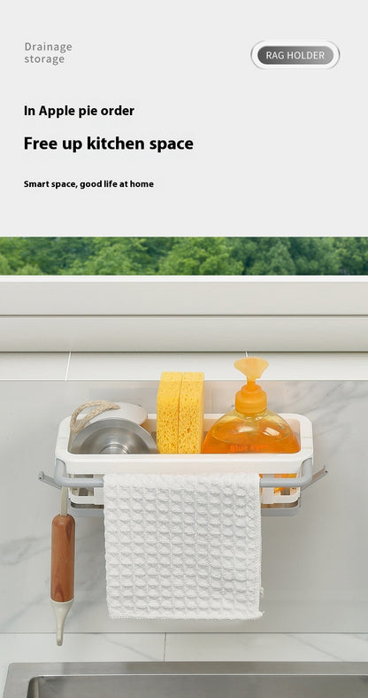 Ondaum Retractable Punch-free Kitchen Storage Wall-mounted Draining Basket & Seasoning Rack