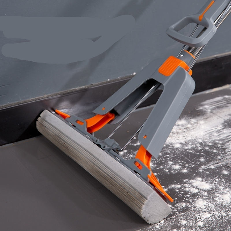 Cleaning tool with gray and orange design on a dark surface, with text 'Every corner, Great care.'