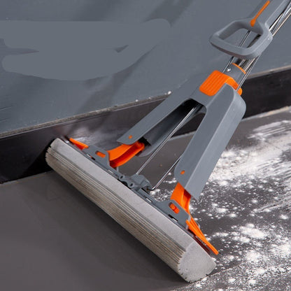 Cleaning tool with gray and orange design on a dark surface, with text 'Every corner, Great care.'