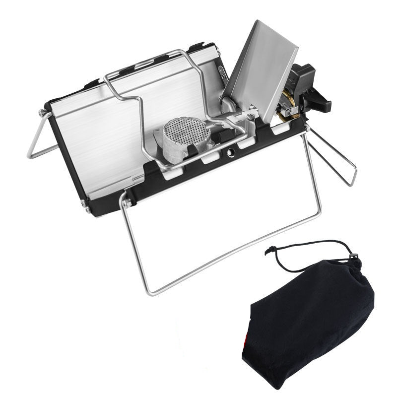 Portable camping stove with accessories on a white background