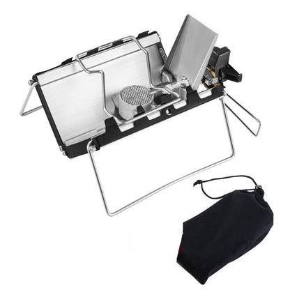 Portable camping stove with accessories on a white background