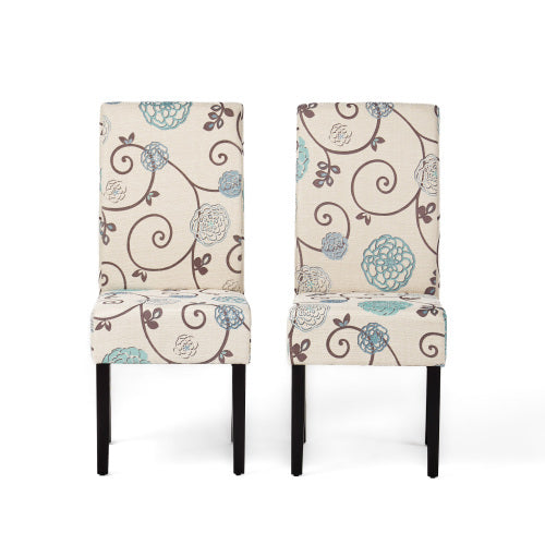 Contemporary White and Blue Dining Chair with Fabric Upholstery