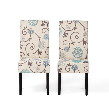 Contemporary White and Blue Dining Chair with Fabric Upholstery