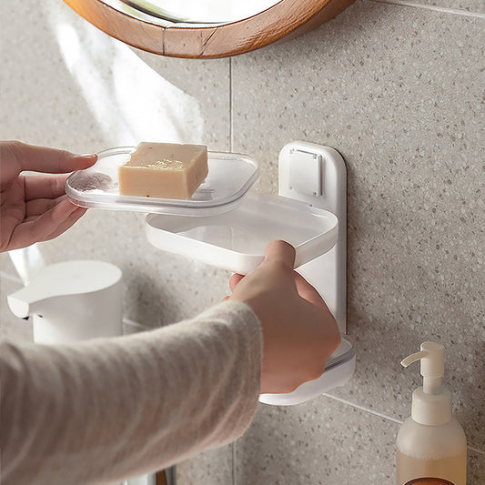 Sucker Wall Mounted Double Layer Drain Rack Toilet Bathroom Soap Shelving