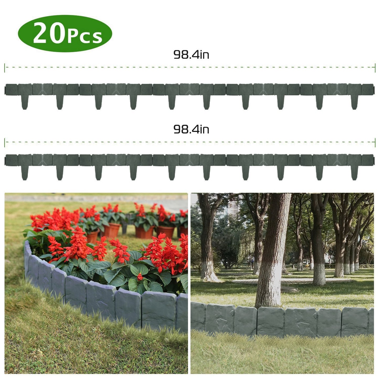 20PCS No-Dig Garden Edging Border – Imitation Stone Effect, Flexible & Weather-Resistant