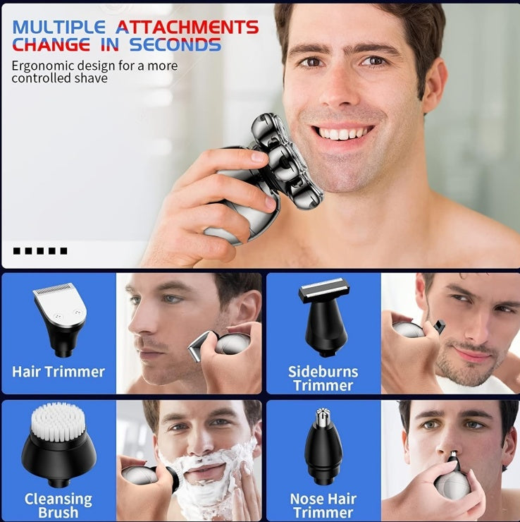 Detachable 5-in-1 Electric Head Shaver with Waterproof Design