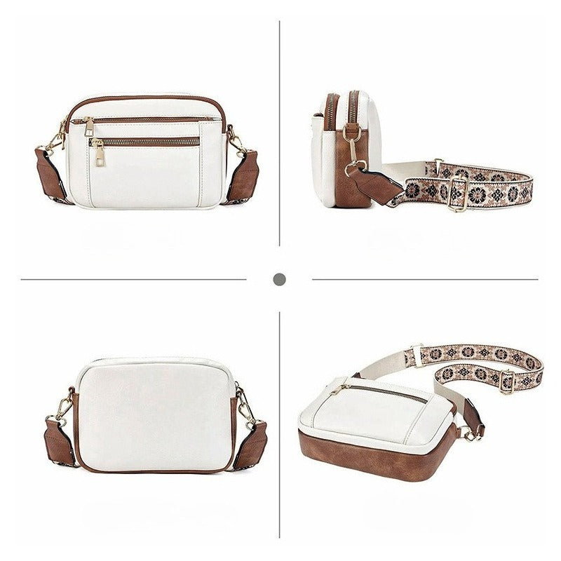Ladies’ Two-Tone PU Leather Small Square Crossbody Bag